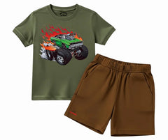 Monster Truck T Shirt and Brown Shorts Set| Mini Minors Kintrends
