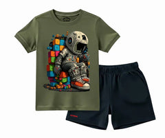 3D Astronaut Building Block Shorts Set| Kids T shirt and shorts| Mini Minors Kintrends