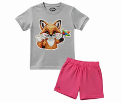 Heather Grey & Hot Pink Fox Set (Not Embroidered) | Mini Minors Kintrends