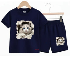 Cat Shorts Set | Kids T shirt and shorts | Mini Minors Kin Trends | Kintrends
