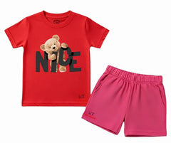 Nice Bear T Shirt & Shorts Combo ??Red/Pink | Mini Minors Kintrends
