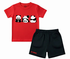 Panda Party Red & Black Shorts Set | Mini Minors Kintrends