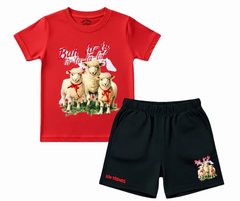 Red Sheep Graphic T-Shirt and Black Shorts Set | Mini Minors Kintrends