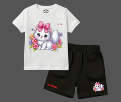 Bloom & Bow Kitty| Kids T shirt and shorts | Mini Minors Kintrends