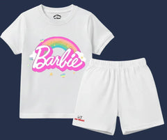 Rainbow Barbie Shorts Set | Kids T shirt and shorts | Mini Minors Kin Trends | Kintrends