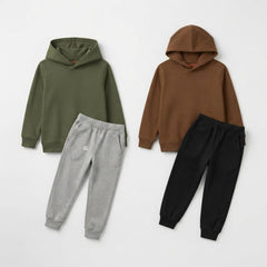 Pack Of 2 Kids Plain Contrast Color Winter Fleece Hoodie Tracksuits - Kin Trends CC1