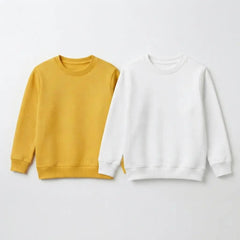 Pack Of 2 Yellow, White Premium Kids Winter Crewneck Plain Sweatshirts