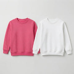 Pack Of 2 Pink, White Premium Kids Winter Crewneck Plain Sweatshirts
