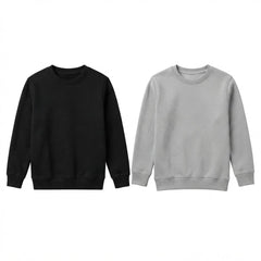 Pack Of 2 Black, Gray Premium Kids Winter Crewneck Plain Sweatshirts