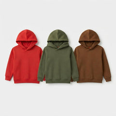Pack Of 3 Kids Urban Streetwear Plain Winter Fleece Hoodies CC5