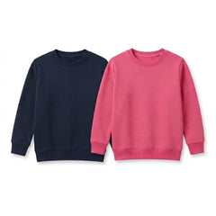 Pack Of 2 Pink, Navy Premium Kids Winter Crewneck Plain Sweatshirts