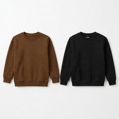 Pack Of 2 Brown, Black Premium Kids Winter Crewneck Plain Sweatshirts