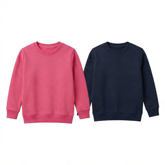 Pack Of 2 Pink, Navy Premium Kids Winter Crewneck Plain Sweatshirts