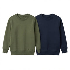 Pack Of 2 Olive green, Navy Premium Kids Winter Crewneck Plain Sweatshirts