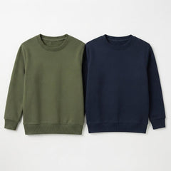 Pack Of 2 Olive green, Navy Premium Kids Winter Crewneck Plain Sweatshirts