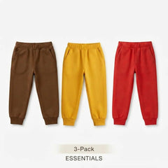 Pack Of 3 Brown Yellow Red Kids Everyday Winter Fleece Joggers Bundle