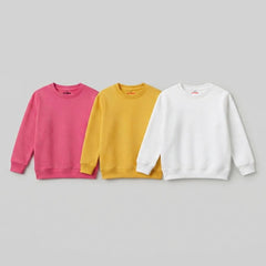 Pack Of 3 Pink, White, Yellow Plain Kids Casual Winter Fleece Sweatshirts Bundle