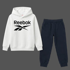Kids White & Navy Blue RBK Sports Winter Hoodie & Trouser Suit