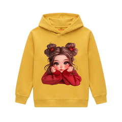 Cute Anime Girl Double Bun Hair Illustration Kids Winter Fleece Hoodie