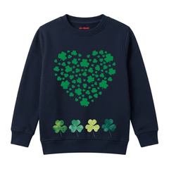 Clover Shamrock Heart Printed Kids Winter Fleece Sweatshirt