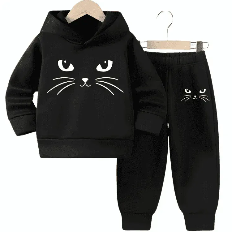 Catty Look Fleece Hoodie Tracksuit - Kin Trends
