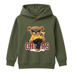 Cheers Teddy Bear Sunglasses Drinking Mocktail Kids Winter Fleece Hoodie