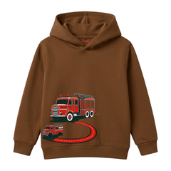 City Hero Red Fire Truck Rescue Service Kids Winter Fleece Hoodie