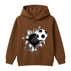 3D Ripped Effect Soccer Ball Football Graphic Kids Winter Fleece Hoodie