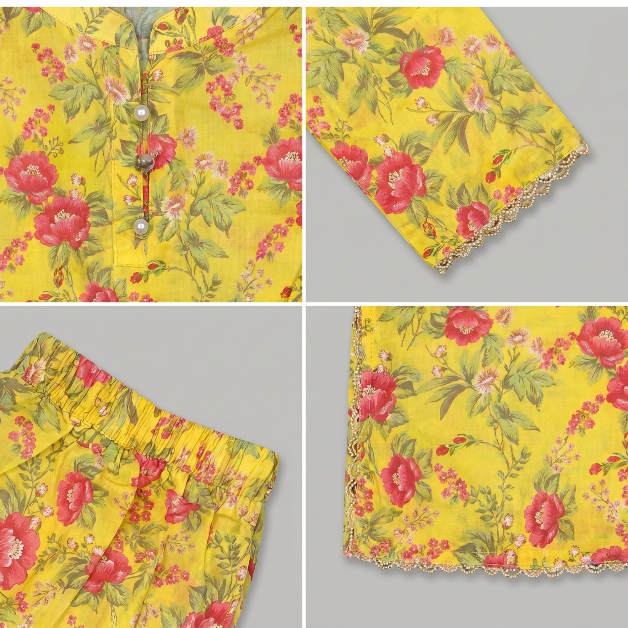 Yellow Flora – 2 Piece Premium Lawn Kurta Trouser for Girls