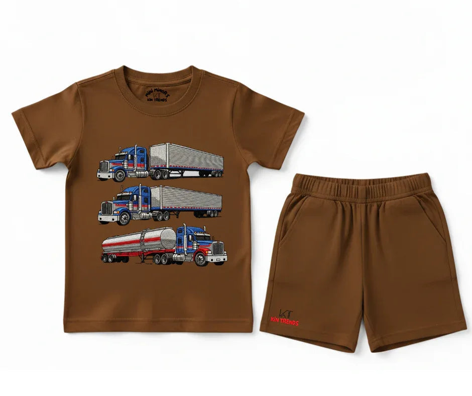 New Trucks Shorts Set (Not Embroidered) Kids T shirt and Shorts set | Mini Minors Kin Trends | Kintrends