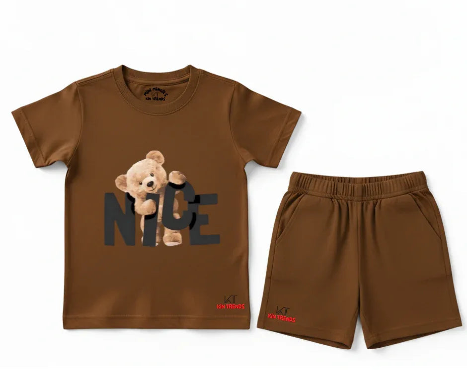 Nice Bear Shorts Set | Kids T shirt and shorts | Mini Minors Kin Trends | Kintrends