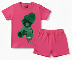 Greeny Bear Shorts Set (Not Embroidered) Kids T shirt and shorts | Mini Minors Kin Trends | Kintrends