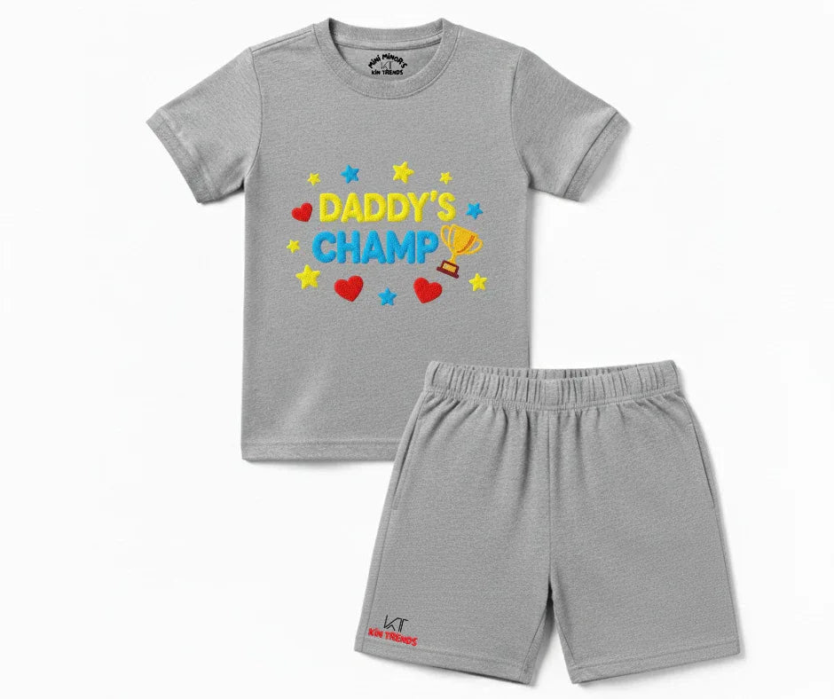 Premium Daddy Champ Shorts Set (Not Embroidered) | Kids T shirt and shorts | Mini Minors Kin Trends | Kintrends