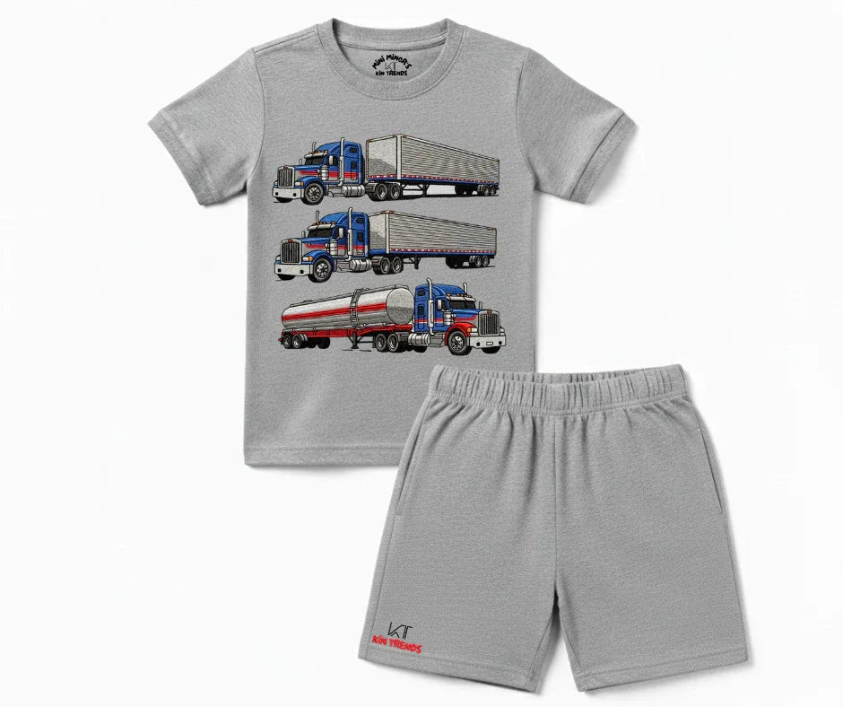 New Trucks Shorts Set (Not Embroidered) Kids T shirt and Shorts set | Mini Minors Kin Trends | Kintrends