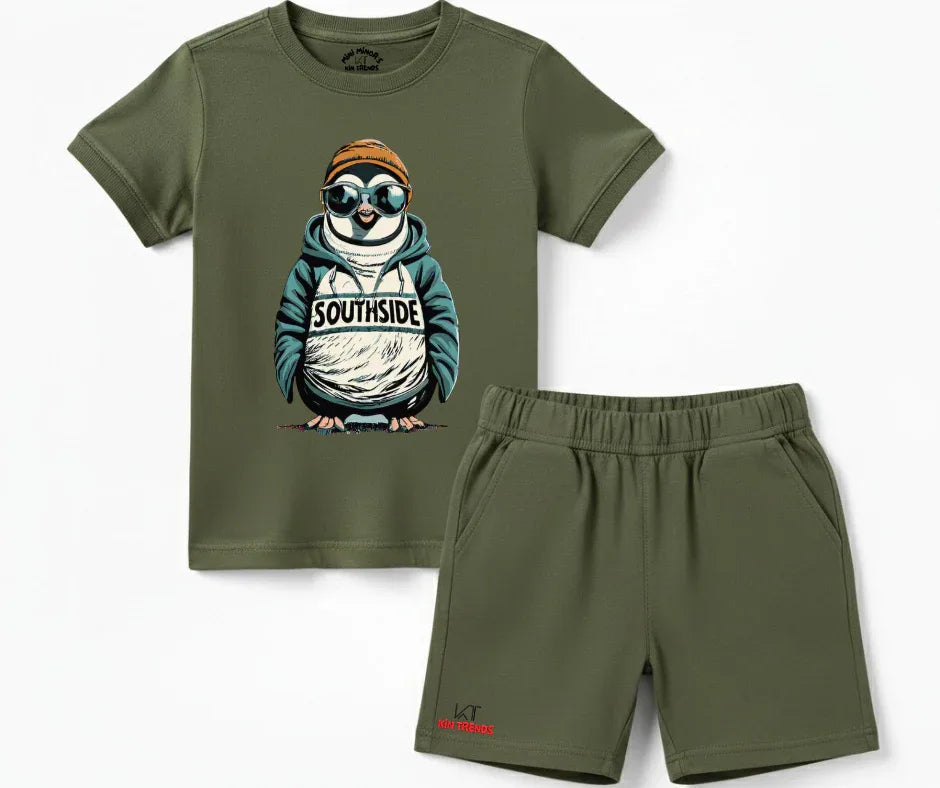Southside Penguin Shorts Set | Kids T shirt and shorts | Mini Minors Kin Trends | Kintrends