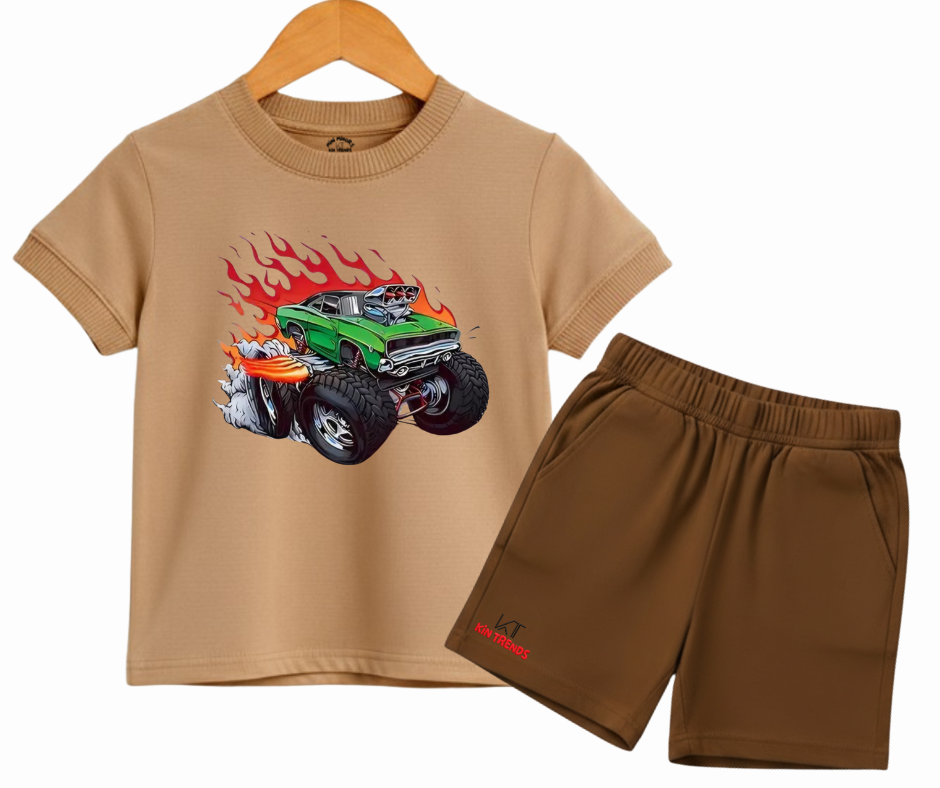 Monster Truck T Shirt and Brown Shorts Set| Mini Minors Kintrends