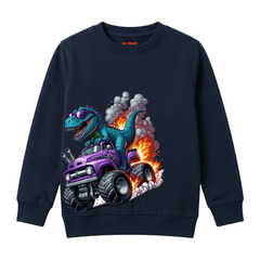Boys Navy Blue Dino Racing Car Print Warm Fleece Winter Wear