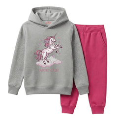 Magic Rules Unicorn Graphic Printed Girls Winter Fleece Tracksuit - 2 Pcs