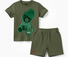Greeny Bear Shorts Set (Not Embroidered) Kids T shirt and shorts | Mini Minors Kin Trends | Kintrends