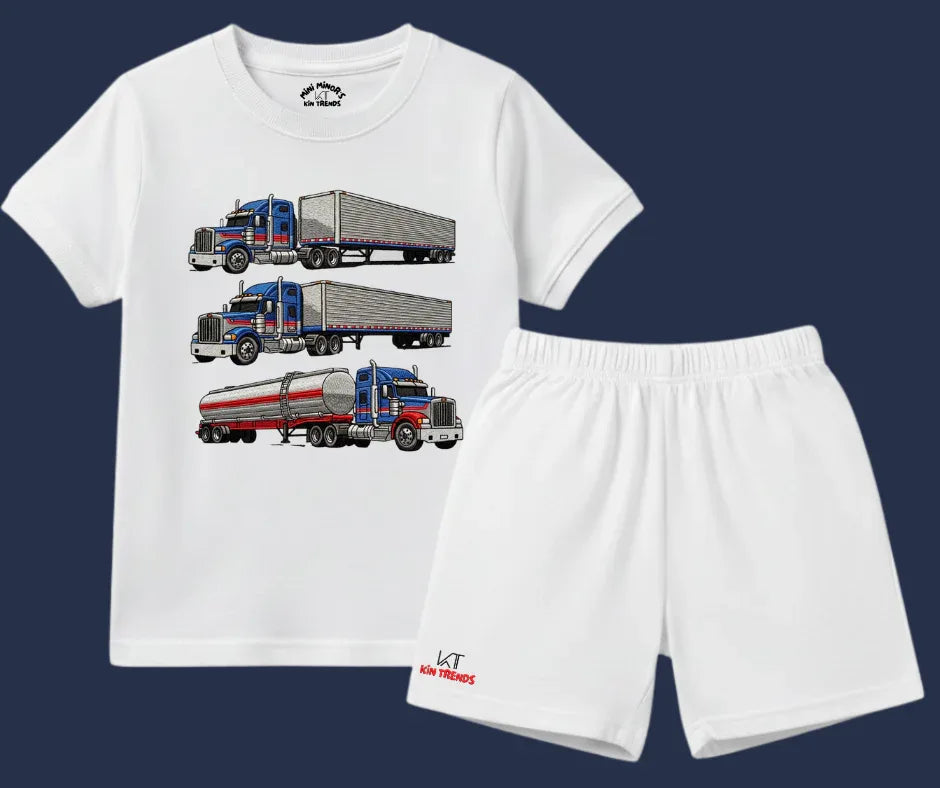 New Trucks Shorts Set (Not Embroidered) Kids T shirt and Shorts set | Mini Minors Kin Trends | Kintrends