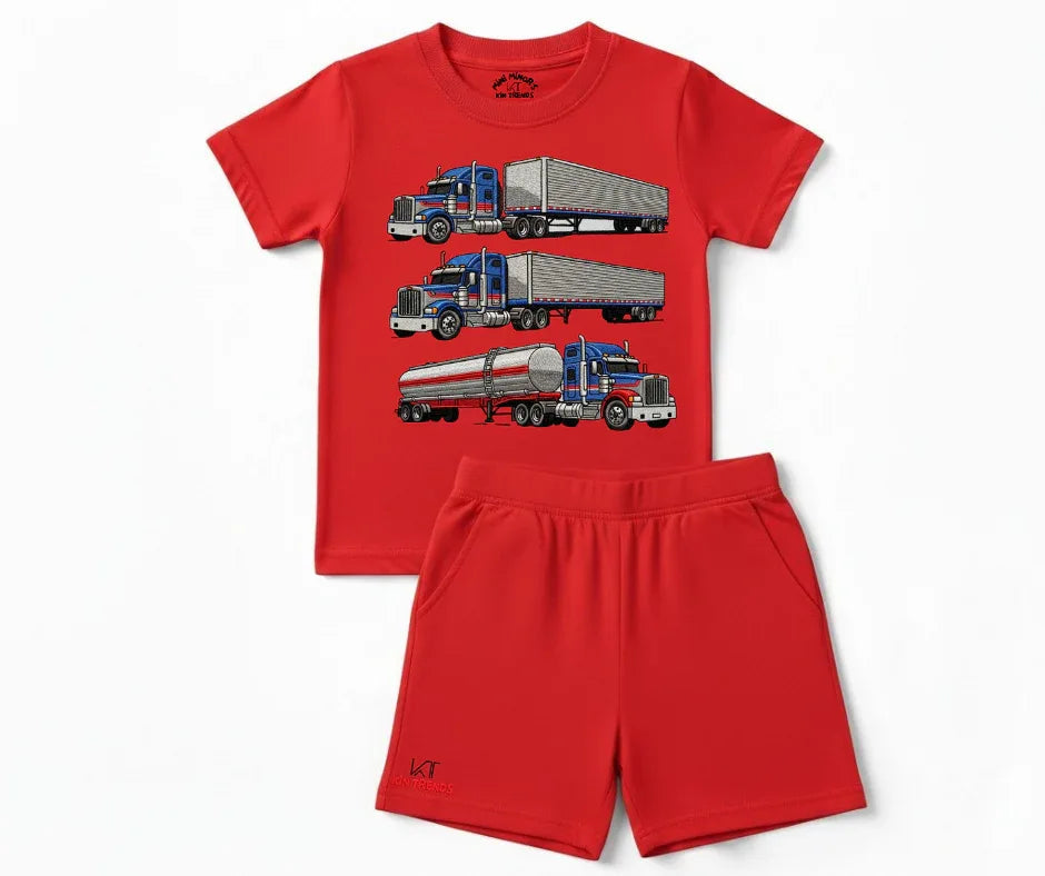 New Trucks Shorts Set (Not Embroidered) Kids T shirt and Shorts set | Mini Minors Kin Trends | Kintrends