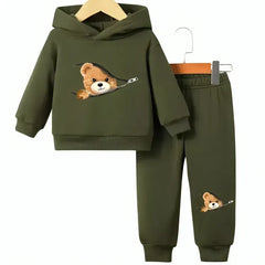 Shy Bear Fleece Hoodie Tracksuit - Kin Trends