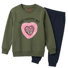 The Happy Me Sequin Heart Girls Winter Sweatshirt Tracksuit - 2 Pcs