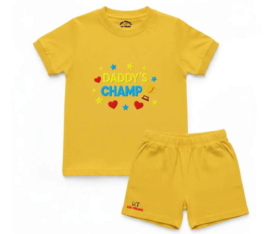 Premium Daddy Champ Shorts Set (Not Embroidered) | Kids T shirt and shorts | Mini Minors Kin Trends | Kintrends