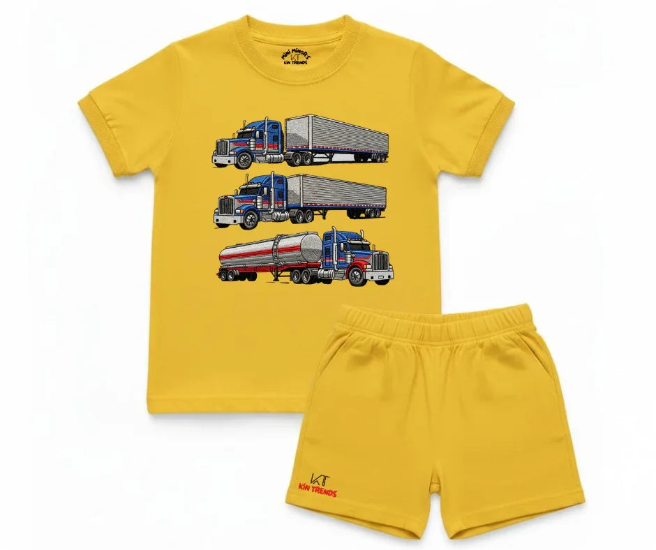 New Trucks Shorts Set (Not Embroidered) Kids T shirt and Shorts set | Mini Minors Kin Trends | Kintrends