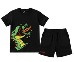 Roaring Dinosaur Summer shorts Set (Embroidery Style)| Kids T shirt and shorts| Mini Minors Kintrends