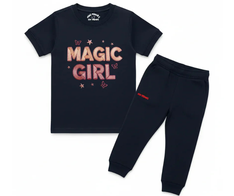 Premium Magic Girl Tracksuit (Not Embroidered) | Kids T shirt and trouser | Mini Minors Kin Trends | Kintrends