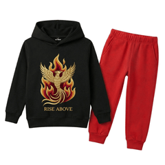Golden Phoenix Fire Graphic Printed Kids Winter Fleece Tracksuit - 2 Pcs