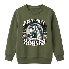 Just A Boy Who Loves Horses Typography Kids Winter Sweatshirt