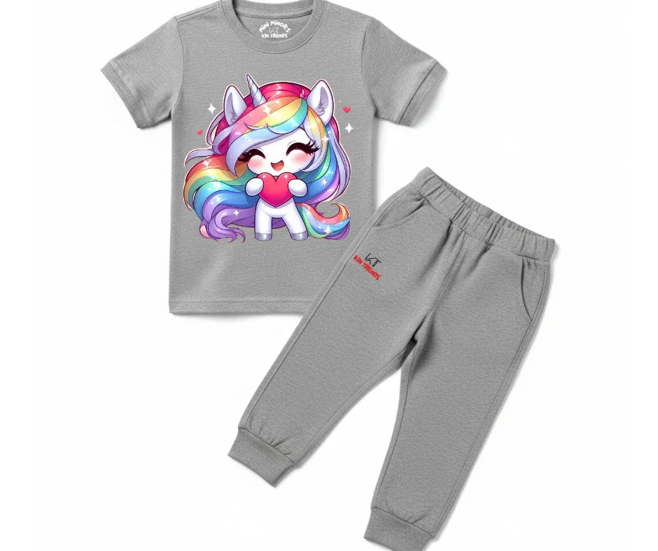 Girls Unicorn & Heart Graphic Summer Tracksuit | Mini Minors Kintrends